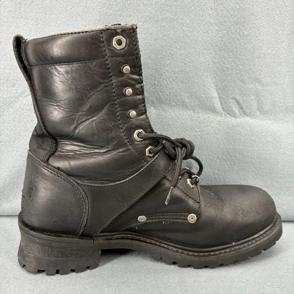 Harley Davidson Men’s Black Leather Motorcycle Biker Boots Size 9 Buckle Lace